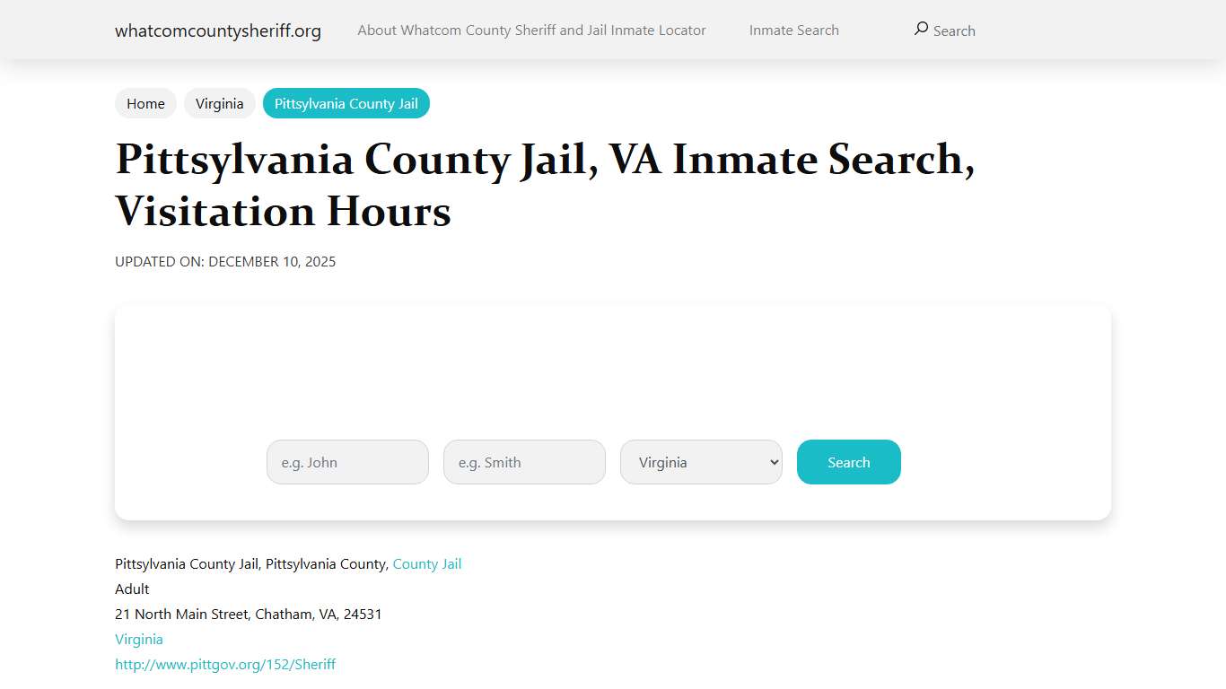 Pittsylvania County Jail, VA Inmate Search, Visitation Hours