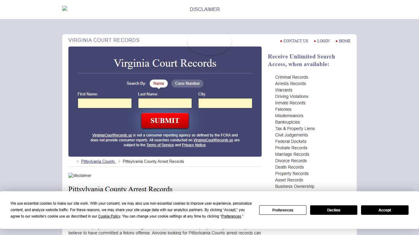 Pittsylvania County Arrest Records VirginiaCourtRecords.us